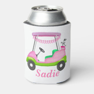 Lady Golf Cart Breast Cancer Personalized Can Cooler