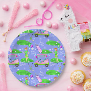 Lady Golf Themed Happy Birthday Paper Plate