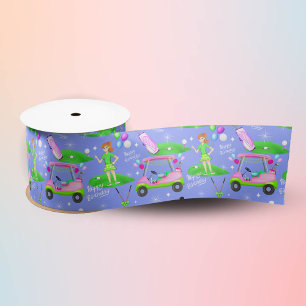 Lady Golf Themed Happy Birthday  Satin Ribbon
