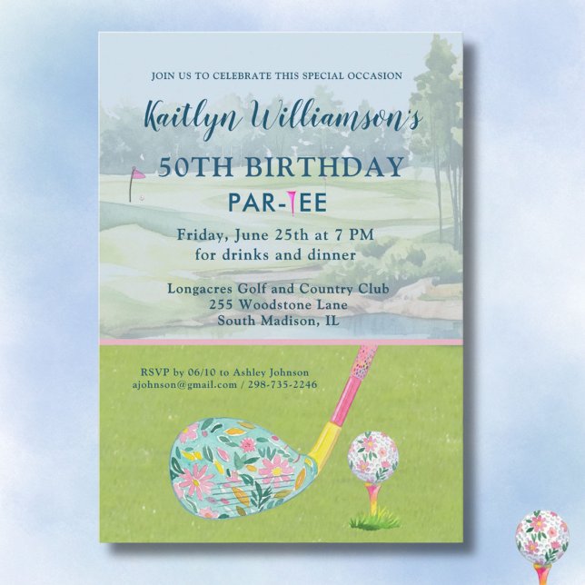 * Lady Golfer Custom 50th Birthday Party Invitation (Creator Uploaded)