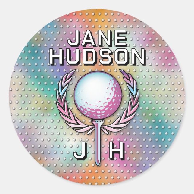 Lady Golfer Custom Monogram Design Classic Round Sticker (Front)