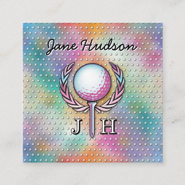 Lady Golfer Custom Monogram Design Square Business Card (Front)