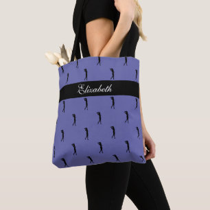 Lady Golfer Custom Name Periwinkle Blue Tote Bag