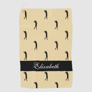 Lady Golfer Customised Name Pattern Yellow Black Golf Towel