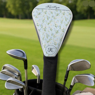 Lady Golfer Elegant Blue Floral Name Monogram Golf Head Cover