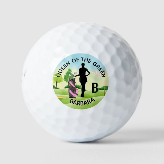 Lady Golfer Golf Course Custom Name 3-D Monogram   Balls (Front)