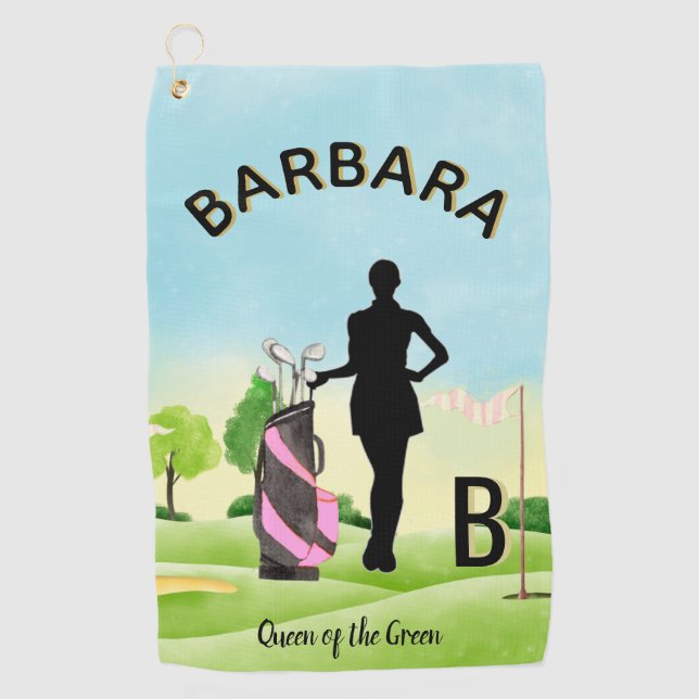 Lady Golfer Golf Course Custom Name 3-D Monogram   Golf Towel (Front)