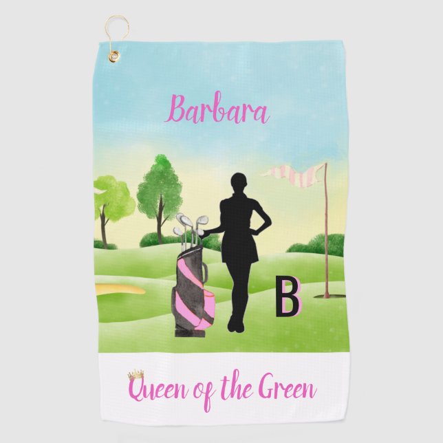 Lady Golfer Golf Course Custom Name 3-D Monogram   Golf Towel (Front)