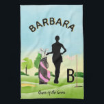 Lady Golfer Golf Course Custom Name 3-D Monogram   Tea Towel<br><div class="desc">A custom unique golf lover's golf towel -- tastefully done -- ready to run the course -- scenic - golfer in action - and personalise with a custom two-tone monogram as well and their name as well. This is a great gift for all lady golf lovers -- fun / attractive...</div>