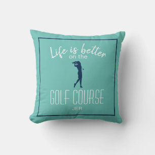 Lady Golfer Golf Course Quote Teal Monogrammed Cushion
