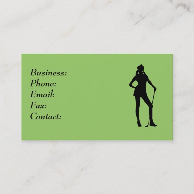 Lady Golfer Green Business Card Template (Front)