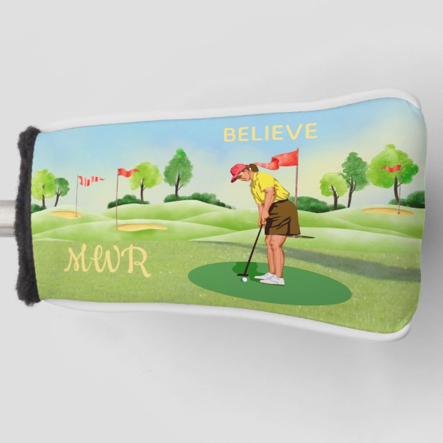 Lady Golfer Greens Monogram Putting Green Putter Golf Head Cover (Front)