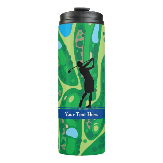 Lady Golfer Image Personalised Thermal Tumbler (Front)