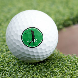 Lady Golfer Modern Sports Monogram Green Black Go Golf Balls