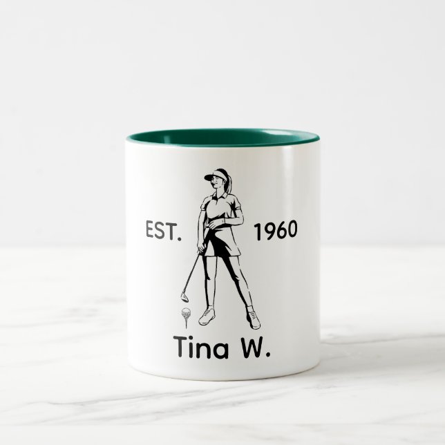 Lady Golfer Personalised name and year  Two-Tone Coffee Mug (Center)