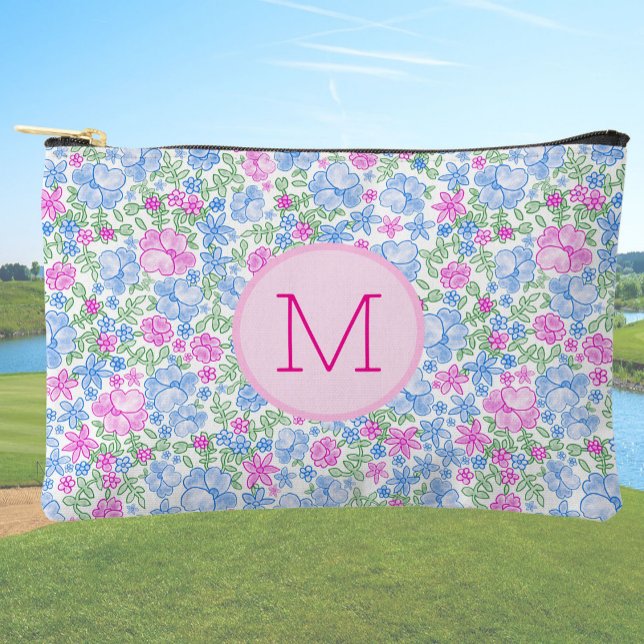 Lady Golfer Pink Blue Preppy Custom Initial Ladies Accessory Pouch (Creator Uploaded)