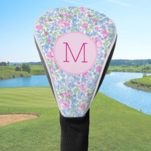 Lady Golfer Pink Blue Preppy Custom Initial Ladies Golf Head Cover