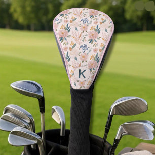 Lady Golfer Pink Floral Pattern Monogram Golf Head Cover