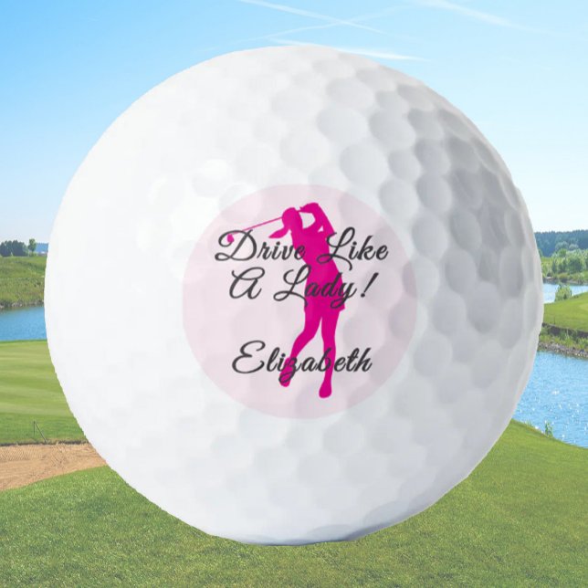 Lady Golfer Pink Girly Feminine Custom Name Ladies Golf Balls (Creator Uploaded)