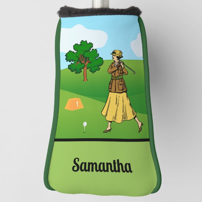 Lady Golfer Preparing to Tee Off Golf Head Cover (Rotate 90)