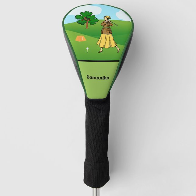 Lady Golfer Preparing to Tee Off Golf Head Cover (Front)