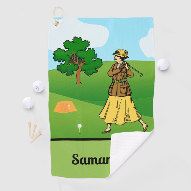 Lady Golfer Preparing to Tee Off Golf Towel (InSitu)