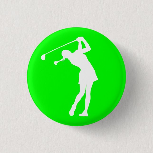 Lady Golfer Silhouette Button Green (Front)