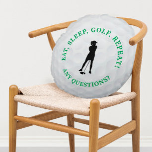 Lady Golfer Silhouette Cute Golf Ball Sports Cute Round Cushion