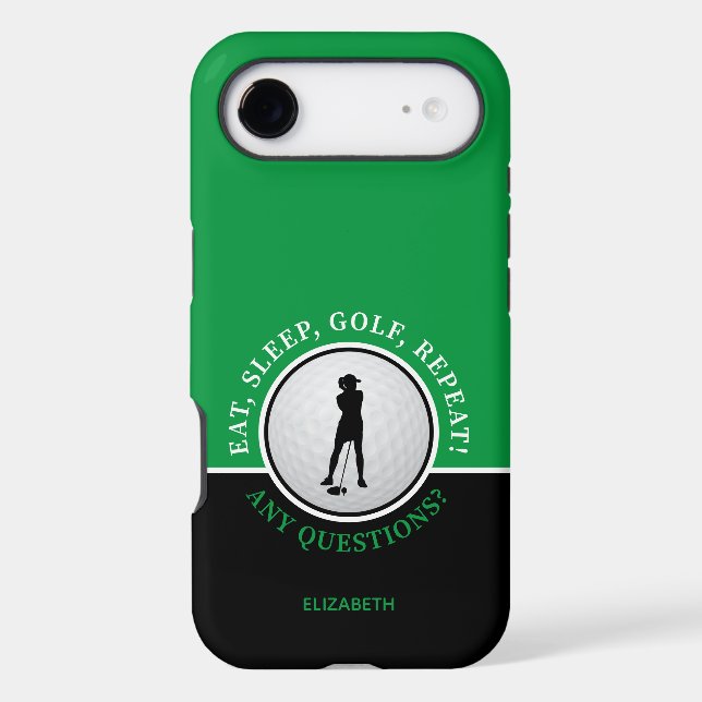 Lady Golfer Silhouette Golf Ball Black Green Sport (Back)