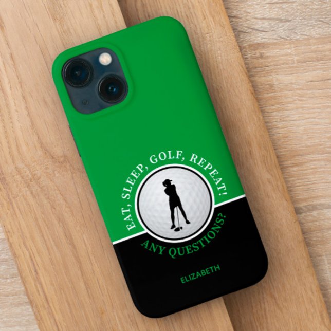 Lady Golfer Silhouette Golf Ball Black Green Sport Case-Mate iPhone Case (Creator Uploaded)