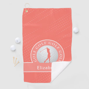 Lady Golfer Silhouette Golf Sports Pattern Coral G Golf Towel