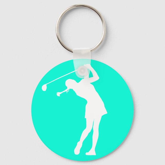 Lady Golfer Silhouette Keychain Turquoise (Front)