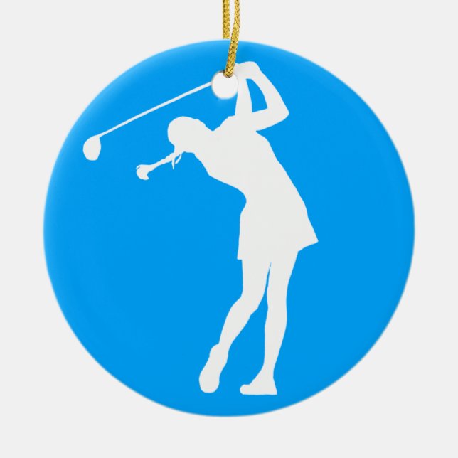 Lady Golfer Silhouette Ornament Blue (Front)