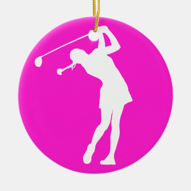 Lady Golfer Silhouette Ornament Pink (Front)