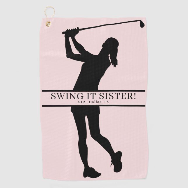 Lady Golfer Silhouette Personalized Monogram Golf Towel (Front)