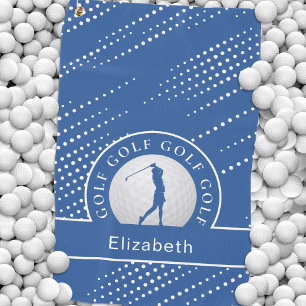 Lady Golfer Silhouette Sports Pattern Chic Blue Go Golf Towel