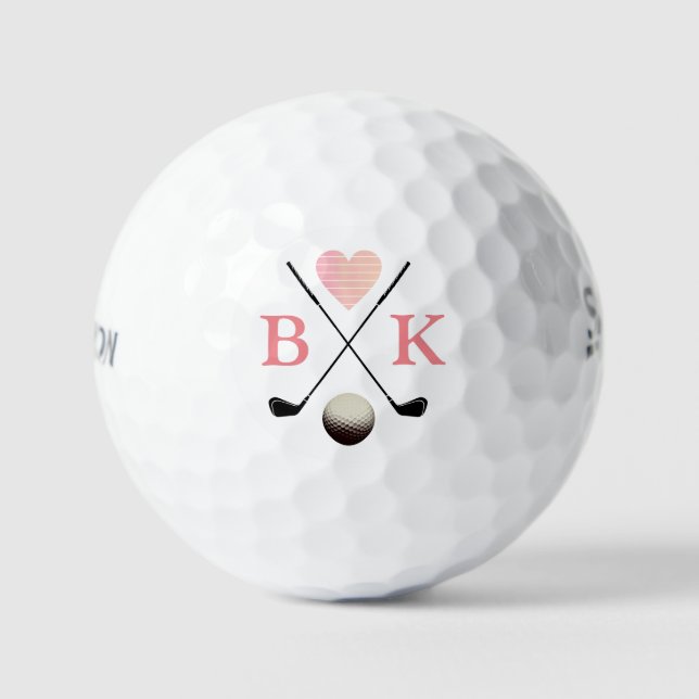 Lady Golfer Stylishly Pink Monogrammed Feminine Golf Balls (Front)