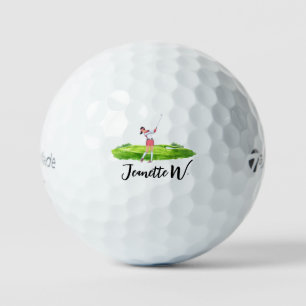Lady Golfer Watercolor Design Golf Event Balls