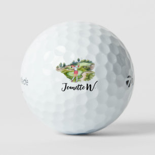 Lady Golfer Watercolor Design Golf Event Balls
