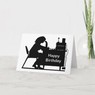 Lady Ham Copying Message Silhouette Birthday Card