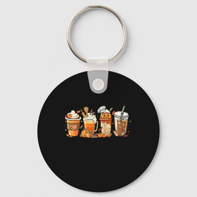 Lady Happy Fall Coffee Pumpkin Latte Thanksgiving  Key Ring (Front)