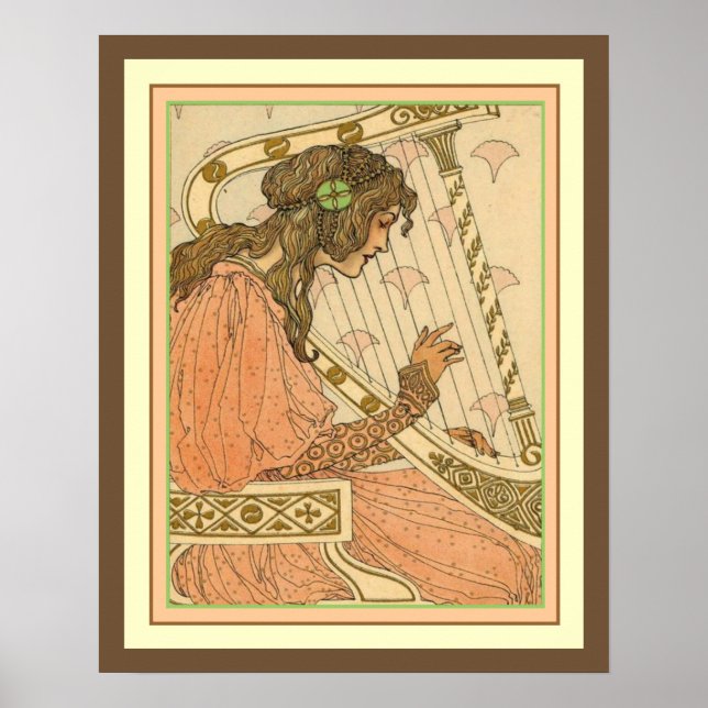 Lady & Harp Art Nouveau Print 16 x 20 (Front)