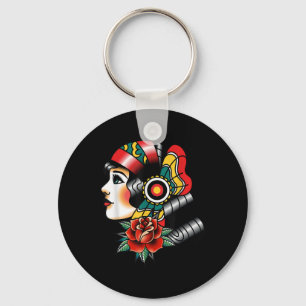 Lady Head American Traditional Tattoo Old School Key Ring