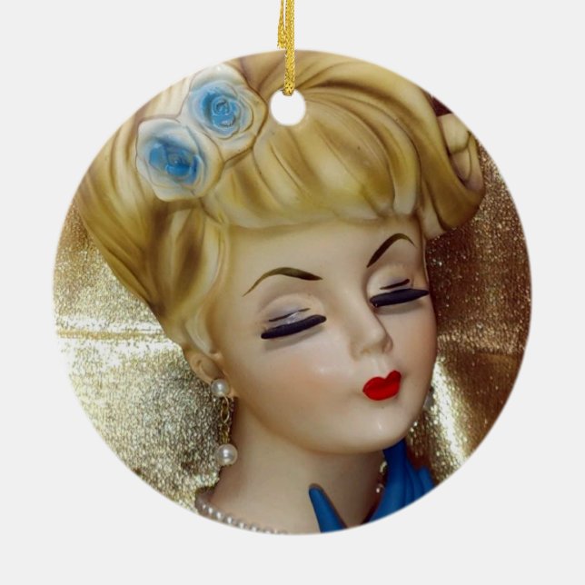 Lady Head Vase Hair Flower Blue Gloves Fancy Ceramic Tree Decoration (Back)