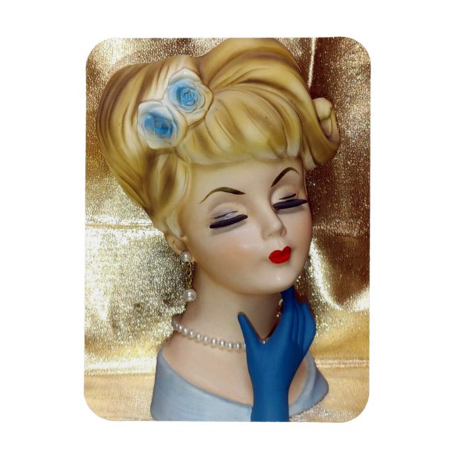 Lady Head Vase Hair Flower Blue Gloves Fancy Magnet (Vertical)