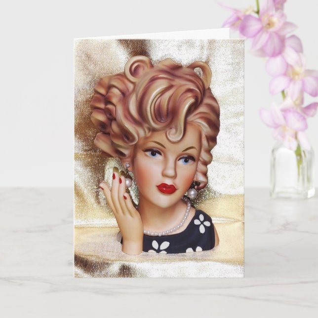 Lady Head Vase Sassy Spiral Hair Beauty in Black Card (Orchid)