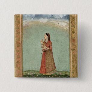 Lady holding a bowl of roses, from the Small Clive 15 Cm Square Badge