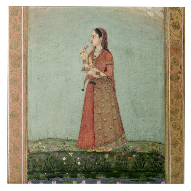 Lady holding a bowl of roses, from the Small Clive Tile (Front)