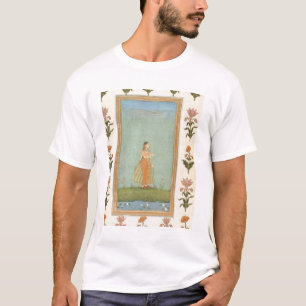 Lady holding a flower, standing by a lily pond, fr T-Shirt