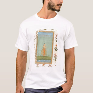 Lady holding a flower, standing by a lily pond, fr T-Shirt